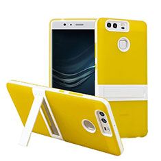 Etui Contour Silicone et Vitre Mat avec Bequille pour Huawei P9 Jaune