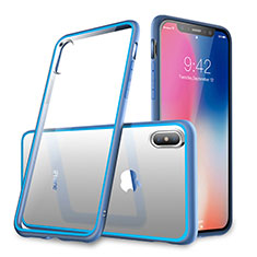 Etui Contour Silicone et Vitre Transparente Miroir 360 Degres pour Apple iPhone Xs Bleu