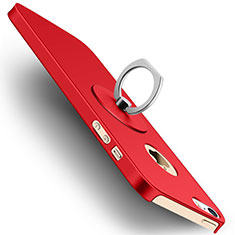 Etui Plastique Rigide Mat et Support Bague Anneau pour Apple iPhone 5S Rouge