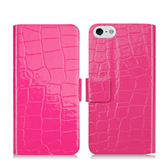 Etui Portefeuille Cuir Crocodile pour Apple iPhone SE Rose Rouge