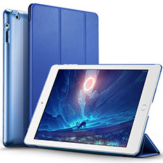 Etui Portefeuille Livre Cuir L01 pour Apple iPad 3 Bleu