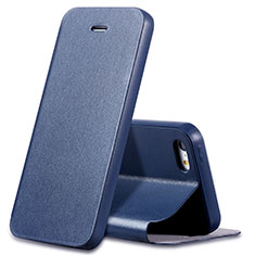 Etui Portefeuille Livre Cuir L01 pour Apple iPhone SE Bleu