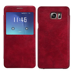 Etui Portefeuille Livre Cuir U01 pour Samsung Galaxy S7 Edge G935F Rouge