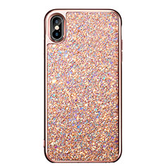 Etui Silicone Bling Bling Souple Couleur Unie pour Apple iPhone Xs Or Rose
