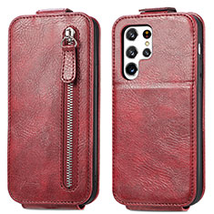 Housse Clapet Portefeuille Cuir pour Samsung Galaxy S21 Ultra 5G Rouge