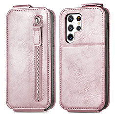 Housse Clapet Portefeuille Cuir pour Samsung Galaxy S22 Ultra 5G Or Rose