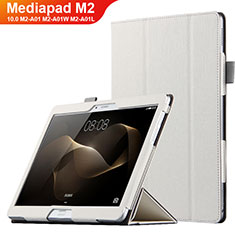 Housse Clapet Portefeuille Livre Cuir L01 pour Huawei MediaPad M2 10.0 M2-A01 M2-A01W M2-A01L Blanc