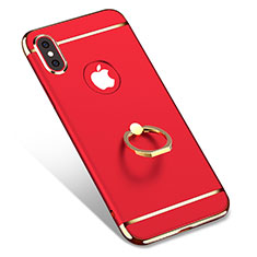 Housse Contour Luxe Metal et Plastique avec Support Bague Anneau F02 pour Apple iPhone X Rouge