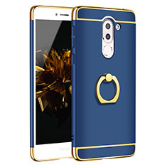 Housse Contour Luxe Metal et Plastique avec Support Bague Anneau pour Huawei GR5 (2017) Bleu