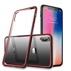 Housse Contour Silicone et Vitre Transparente Miroir 360 Degres pour Apple iPhone Xs Max Rouge et Noir