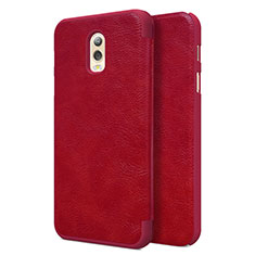 Housse Portefeuille Livre Cuir pour Samsung Galaxy J7 Plus Rouge