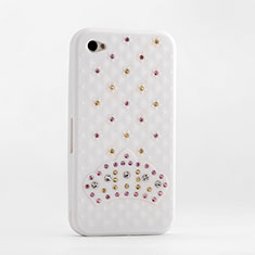 Housse Silicone Souple Strass Diamant Bling pour Apple iPhone 4 Blanc
