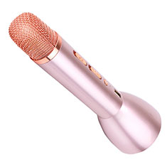 Mini Microphone de Poche Sans Fil Bluetooth Karaoke Haut-Parleur pour Vivo Y35m 5G Or Rose