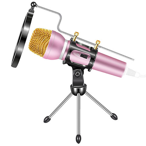 3.5mm Mini Microphone de Poche Elegant Karaoke Haut-Parleur avec Support M03 Rose