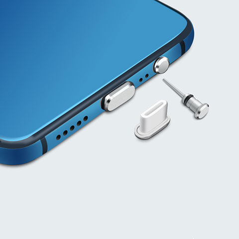 Bouchon Anti-poussiere USB-C Jack Type-C Universel H05 pour Apple iPhone 15 Plus Argent