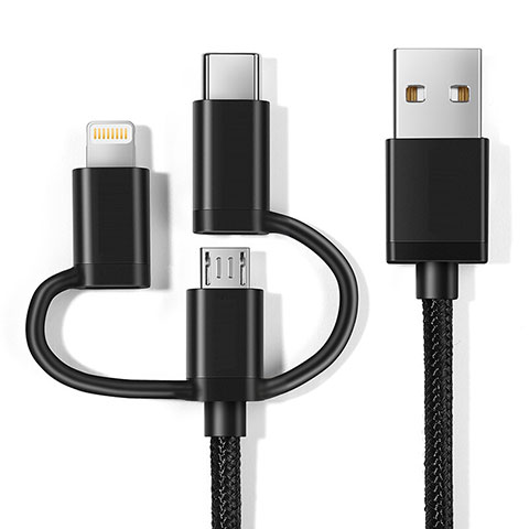 Chargeur Lightning Cable Data Synchro Cable Android Micro USB C01 pour Apple iPhone 14 Plus Noir