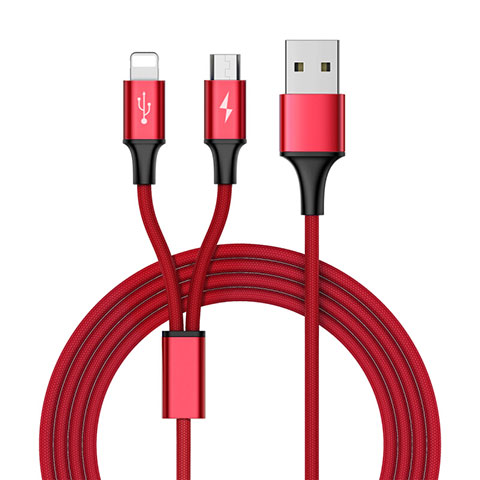 Chargeur Lightning Cable Data Synchro Cable Android Micro USB ML05 Rouge