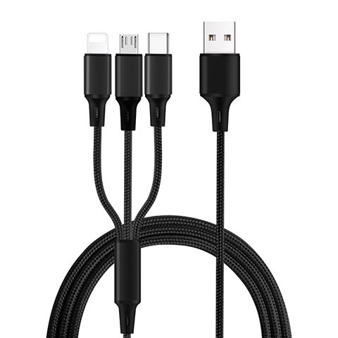 Chargeur Lightning Cable Data Synchro Cable Android Micro USB Type-C ML08 Noir