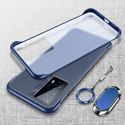 Coque Antichocs Rigide Sans Cadre Transparente Crystal Etui Housse avec Support Bague Anneau Aimante Magnetique pour Vivo iQOO Z5 5G Bleu