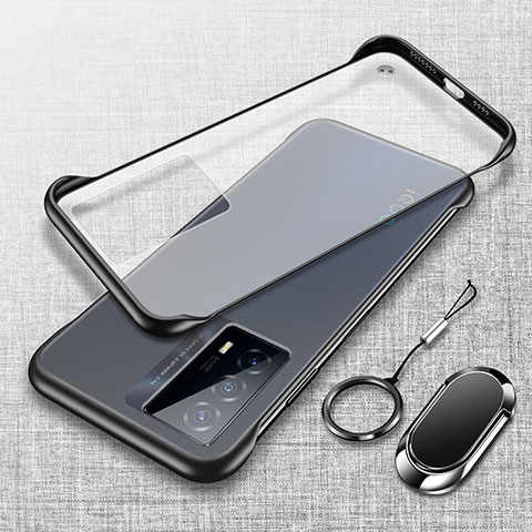 Coque Antichocs Rigide Sans Cadre Transparente Crystal Etui Housse avec Support Bague Anneau Aimante Magnetique pour Vivo iQOO Z5 5G Noir