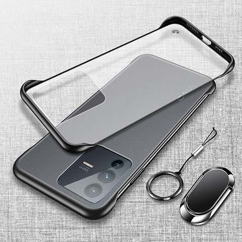 Coque Antichocs Rigide Sans Cadre Transparente Crystal Etui Housse avec Support Bague Anneau Aimante Magnetique pour Vivo V23 5G Noir