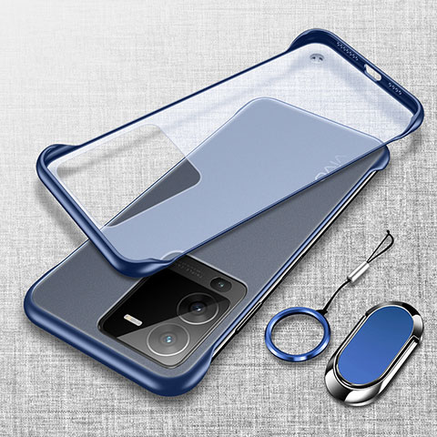 Coque Antichocs Rigide Sans Cadre Transparente Crystal Etui Housse avec Support Bague Anneau Aimante Magnetique pour Vivo V25 Pro 5G Bleu