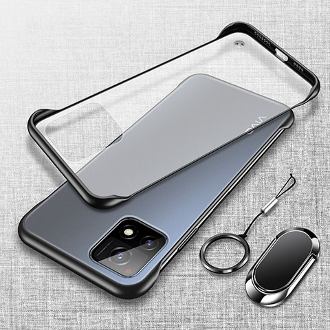 Coque Antichocs Rigide Sans Cadre Transparente Crystal Etui Housse avec Support Bague Anneau Aimante Magnetique pour Vivo Y31s 5G Noir