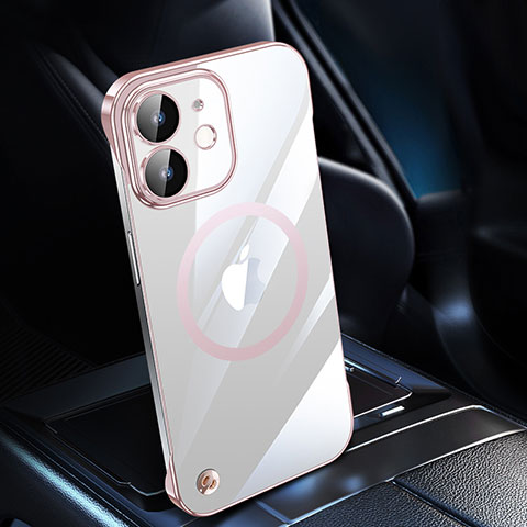 Coque Antichocs Rigide Transparente Crystal Etui Housse avec Mag-Safe Magnetic Magnetique QC1 pour Apple iPhone 12 Or Rose