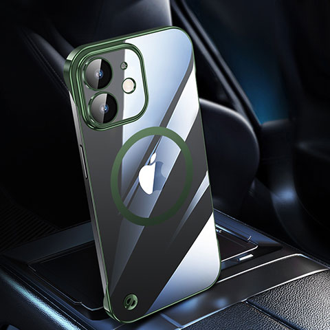 Coque Antichocs Rigide Transparente Crystal Etui Housse avec Mag-Safe Magnetic Magnetique QC1 pour Apple iPhone 12 Vert