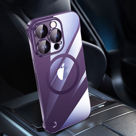 Coque Antichocs Rigide Transparente Crystal Etui Housse avec Mag-Safe Magnetic Magnetique QC1 pour Apple iPhone 13 Pro Violet