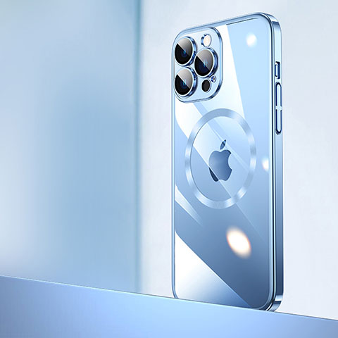 Coque Antichocs Rigide Transparente Crystal Etui Housse avec Mag-Safe Magnetic Magnetique QC2 pour Apple iPhone 14 Pro Bleu