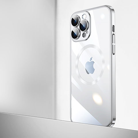 Coque Antichocs Rigide Transparente Crystal Etui Housse avec Mag-Safe Magnetic Magnetique QC2 pour Apple iPhone 15 Pro Max Argent