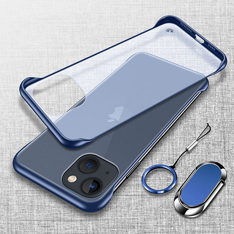 Coque Antichocs Rigide Transparente Crystal Etui Housse avec Support Bague Anneau Aimante Magnetique pour Apple iPhone 15 Bleu