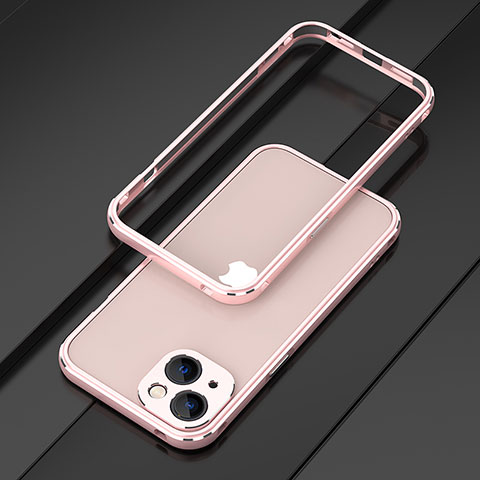 Coque Bumper Luxe Aluminum Metal Etui A01 pour Apple iPhone 15 Or Rose