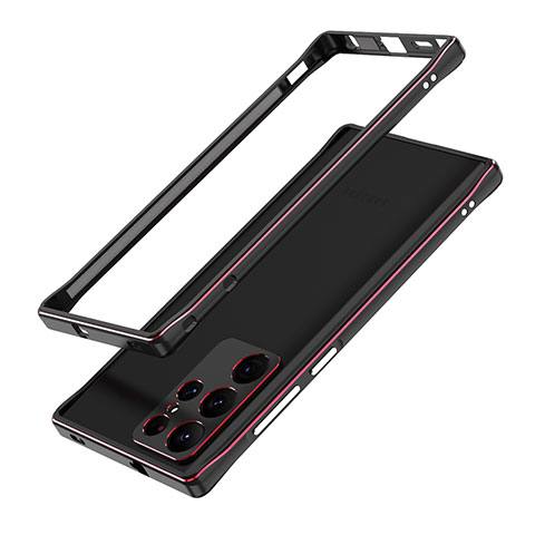 Coque Bumper Luxe Aluminum Metal Etui A01 pour Samsung Galaxy S22 Ultra 5G Rouge et Noir