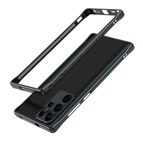 Coque Bumper Luxe Aluminum Metal Etui A01 pour Samsung Galaxy S24 Ultra 5G Bleu et Noir