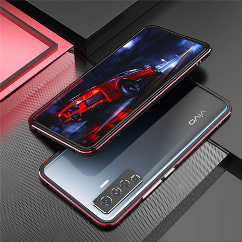 Coque Bumper Luxe Aluminum Metal Etui A01 pour Vivo X50 5G Rouge et Noir