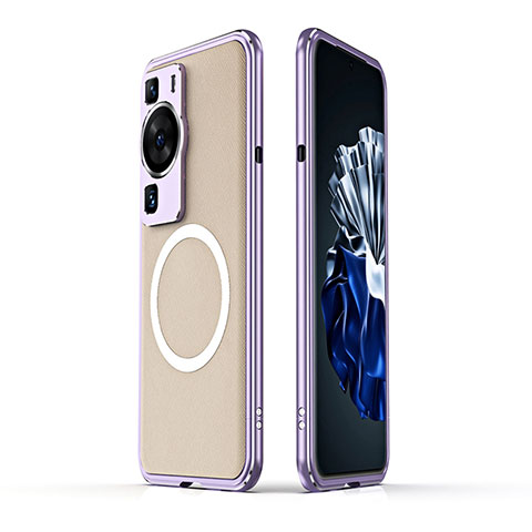 Coque Bumper Luxe Aluminum Metal Etui avec Mag-Safe Magnetic Magnetique JZ1 pour Huawei P60 Pro Violet Clair