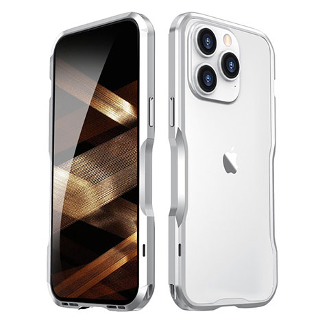 Coque Bumper Luxe Aluminum Metal Etui LF2 pour Apple iPhone 14 Pro Argent