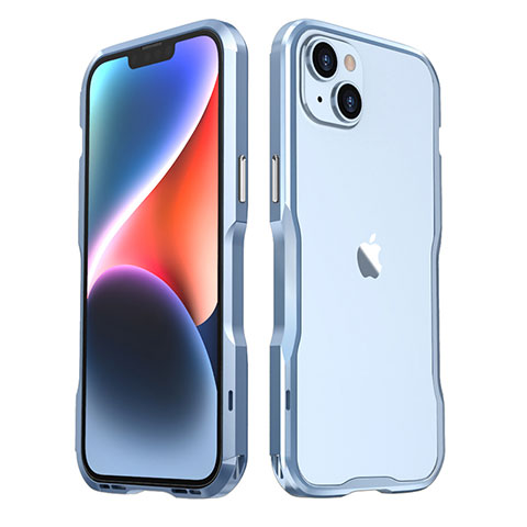 Coque Bumper Luxe Aluminum Metal Etui LF3 pour Apple iPhone 14 Plus Bleu