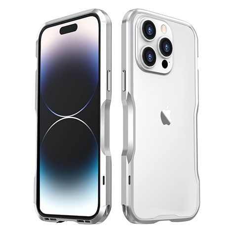 Coque Bumper Luxe Aluminum Metal Etui LF3 pour Apple iPhone 15 Pro Argent