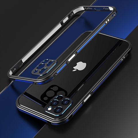 Coque Bumper Luxe Aluminum Metal Etui N01 pour Apple iPhone 12 Pro Max Bleu et Noir