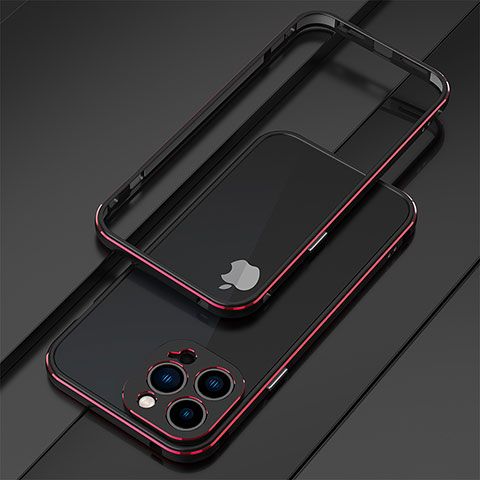 Coque Bumper Luxe Aluminum Metal Etui pour Apple iPhone 16 Pro Max Rouge et Noir