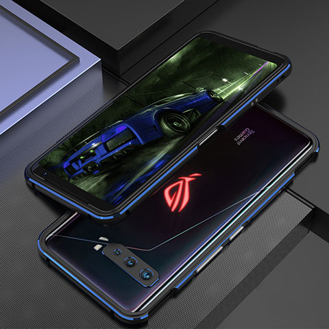 Coque Bumper Luxe Aluminum Metal Etui pour Asus ROG Phone 3 Bleu et Noir