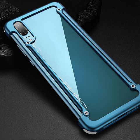 Coque Bumper Luxe Aluminum Metal Etui pour Huawei P20 Bleu Ciel