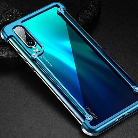 Coque Bumper Luxe Aluminum Metal Etui pour Huawei P30 Bleu