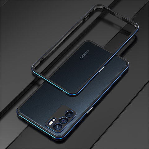 Coque Bumper Luxe Aluminum Metal Etui pour Oppo Reno6 Pro 5G India Bleu et Noir