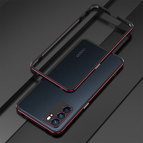 Coque Bumper Luxe Aluminum Metal Etui pour Oppo Reno6 Pro 5G India Rouge et Noir