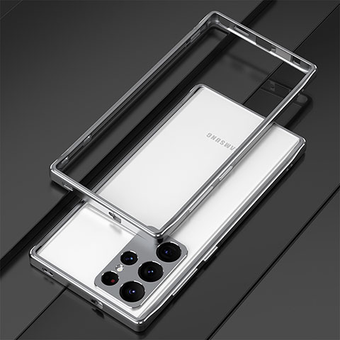 Coque Bumper Luxe Aluminum Metal Etui pour Samsung Galaxy S24 Ultra 5G Argent