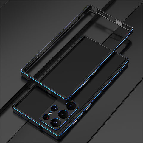 Coque Bumper Luxe Aluminum Metal Etui pour Samsung Galaxy S25 Ultra 5G Bleu et Noir